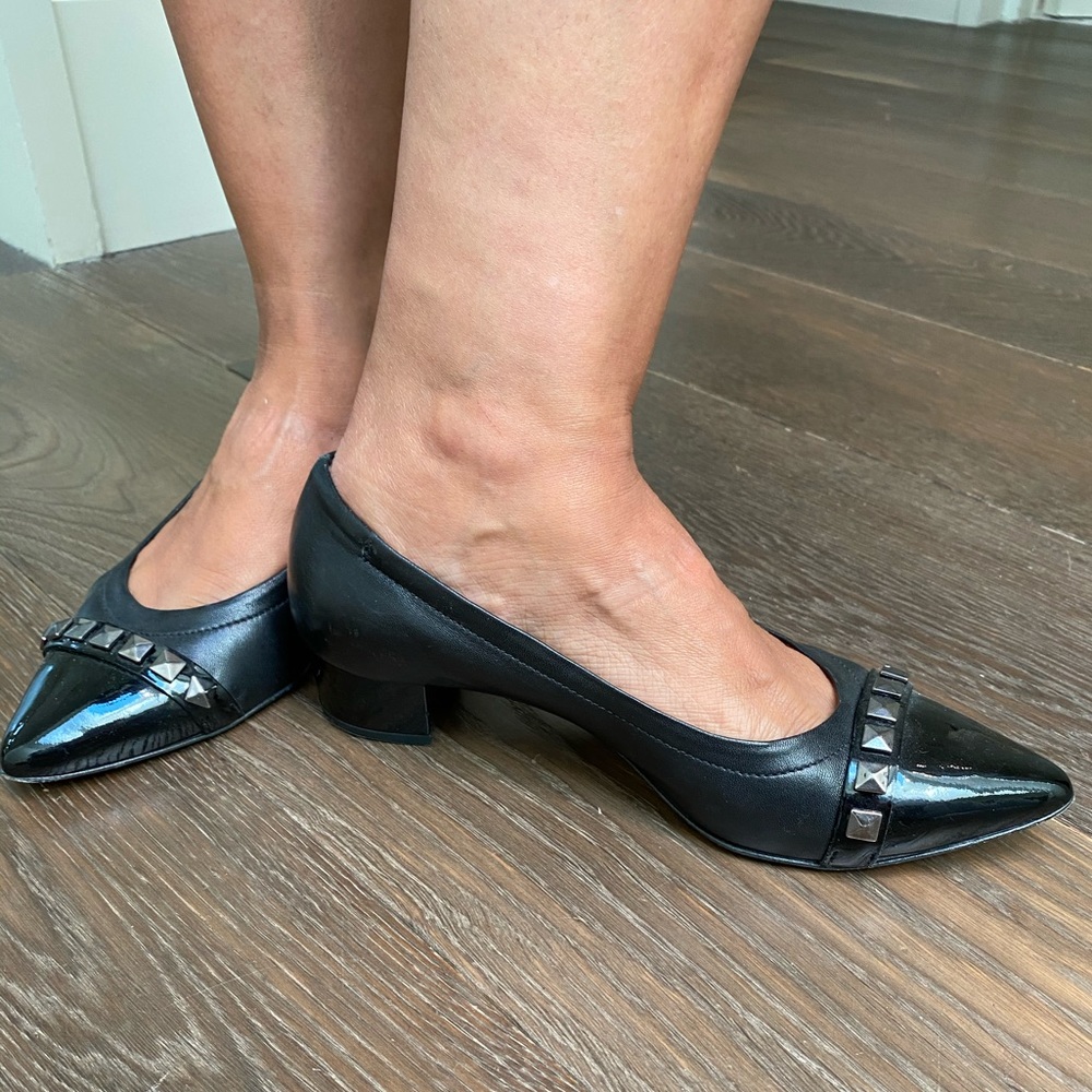 AGL black pointy toe studded heeled ballet slipper